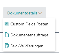 Dokumentendetails Menüpunkte