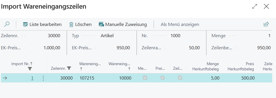 Wareneingangszeilen