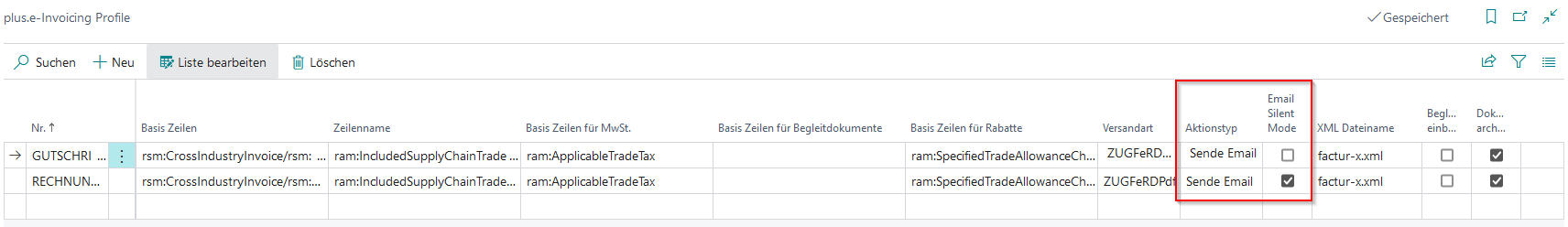 Profileinstellungen zum E-Mail-Versand